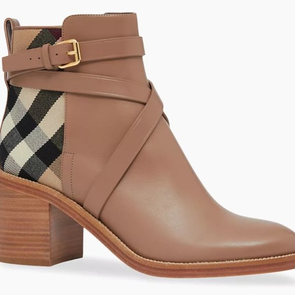 Burberry Pryle House Check Leather Ankle Boots Beige US Womens Size 6.5/7 EUS 37 - Picture 15 of 15